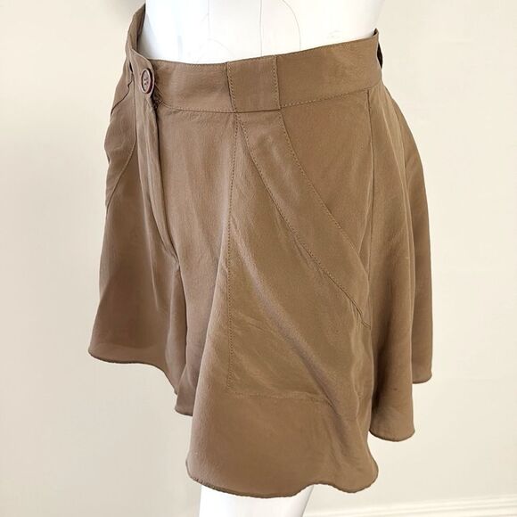 Anthropologie Elevenses Silk Hanky Hem Light Brown High-Waisted Flowy Shorts - Picture 4 of 6